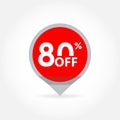 80% price off pointer or marker. Sale and discount tag icon. Vector illustration Royalty Free Stock Photo